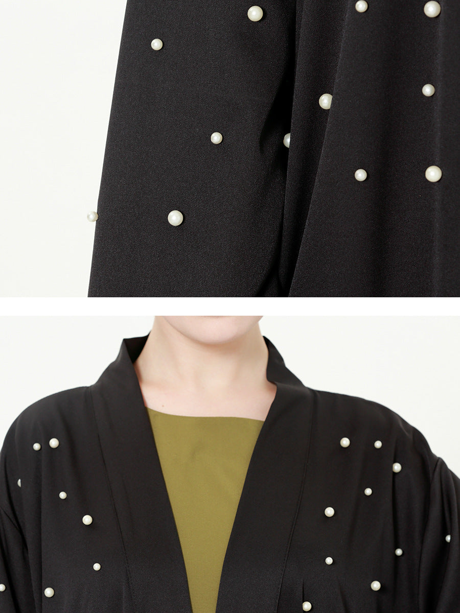 Women's Retro Black Hollow Long Sleeve Dress