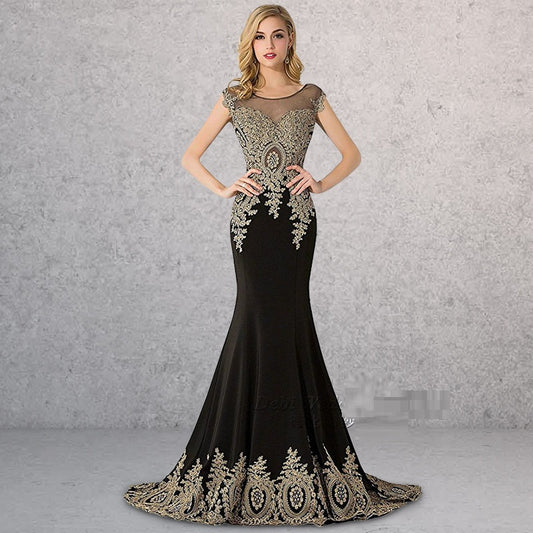 Autumn And Winter Slim Women's Black Long Sleeve Evening Dress