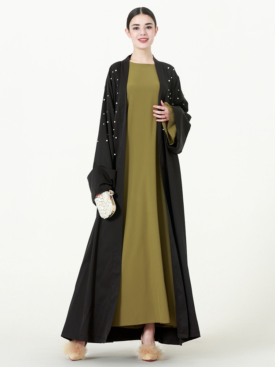 Women's Retro Black Hollow Long Sleeve Dress