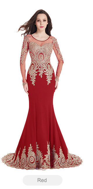 Autumn And Winter Slim Women's Black Long Sleeve Evening Dress