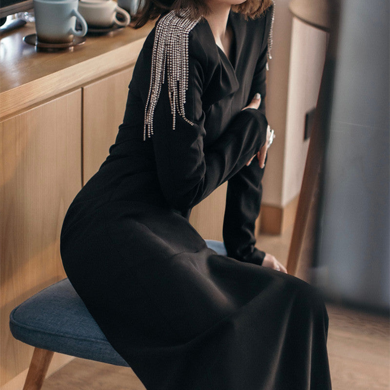 Long Sleeve Slimming Black Evening Dress