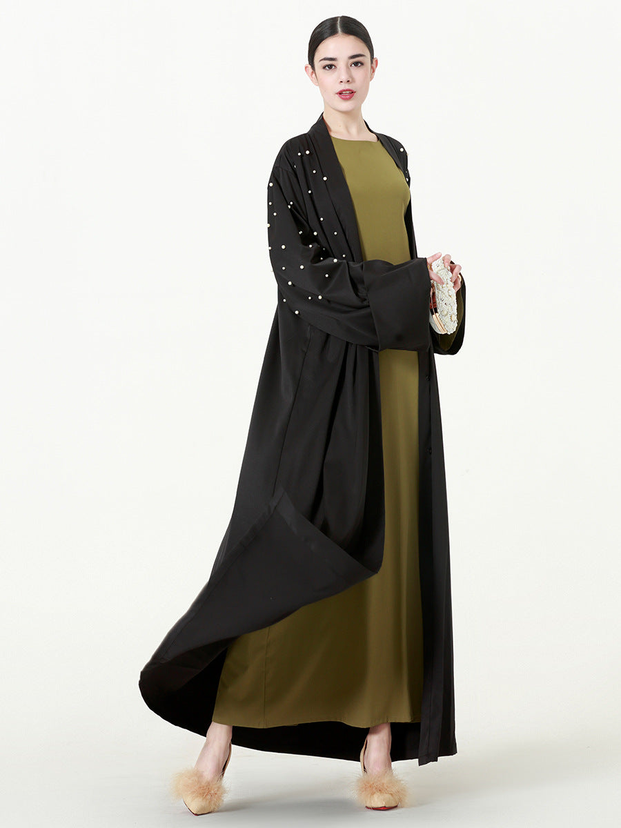 Women's Retro Black Hollow Long Sleeve Dress